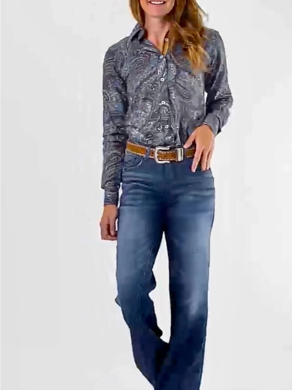 RH Royal Highness Equestrian Blue Paisley Button Up L/S  Show Riding Shirt Sz M